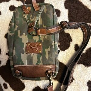Scully Green Camo and Brown Crossbody Bag